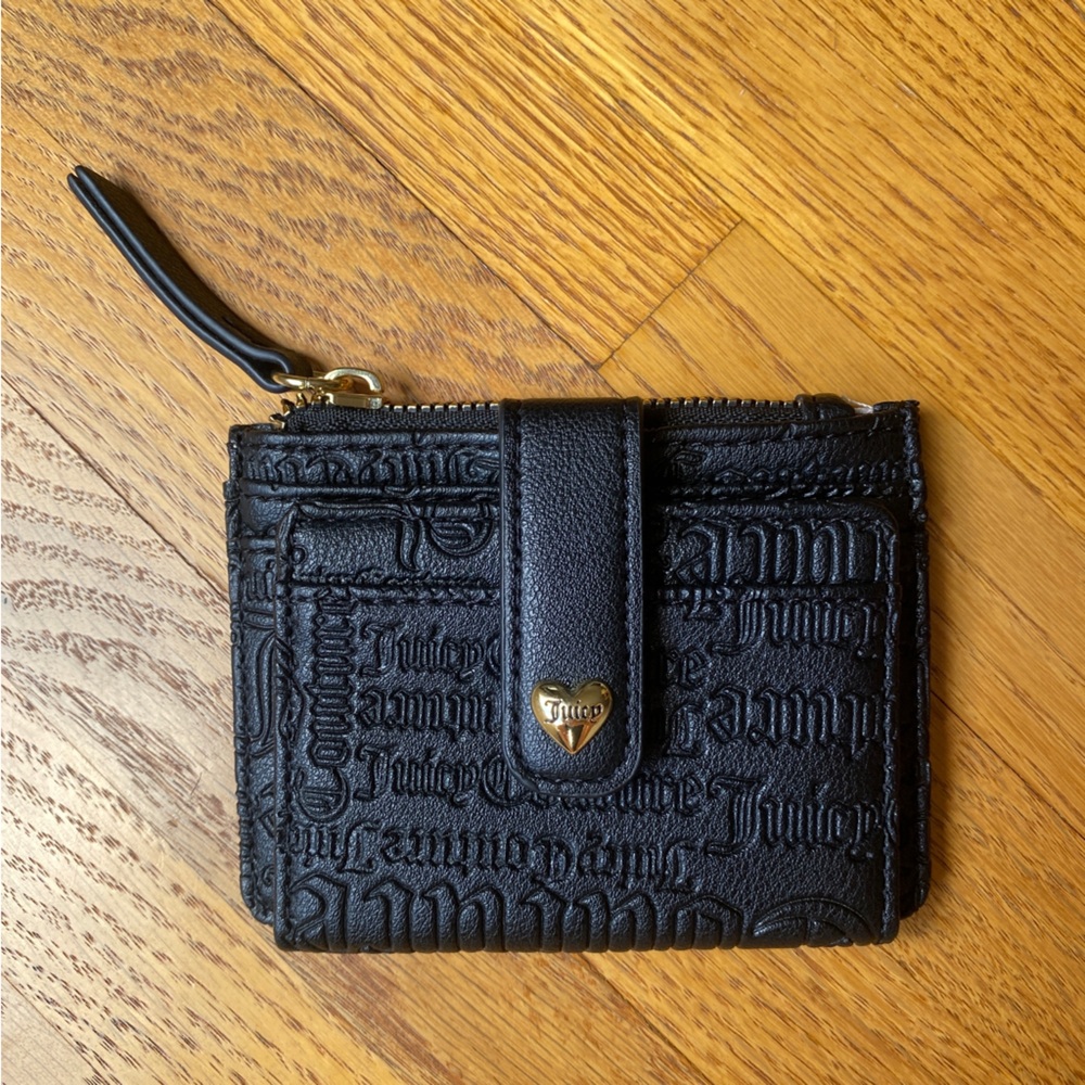 Juicy Couture Black Embossed Logo Wallet with Gold Heart Accent
